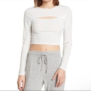 NWT Abound White Ribbed Keyhole Cutout Crop Top Long Sleeve Medium